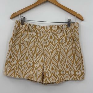 Anthropologie Elevenses Tiled Tide Shorts in Golden Mustard & Cream | Size 6